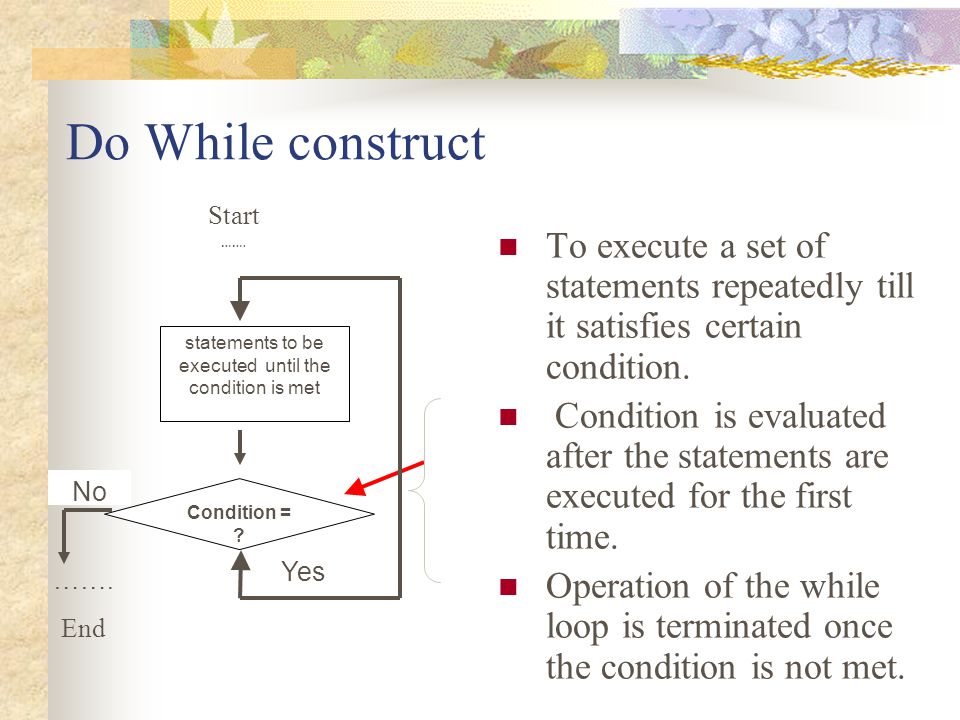 statements to be executed until the condition is met