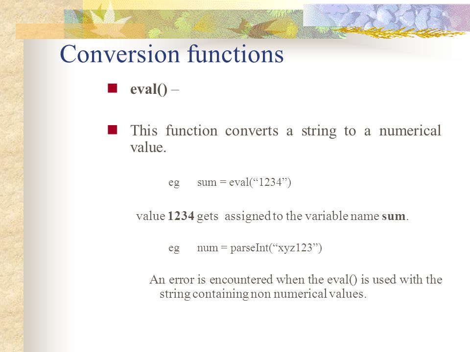 Conversion functions eval() –