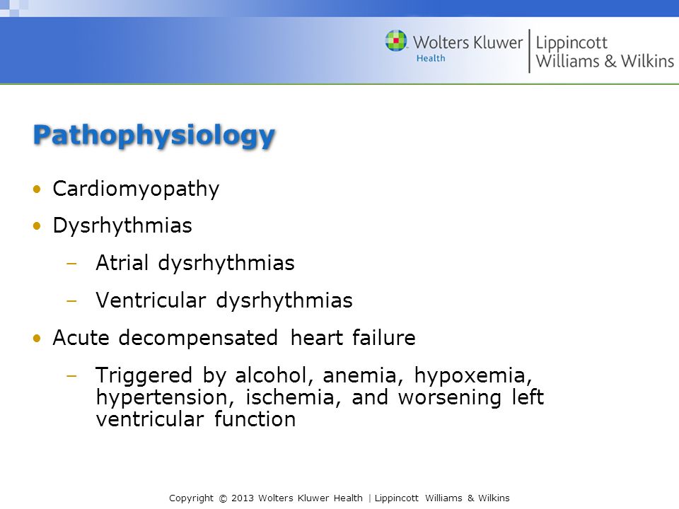 Pathophysiology Cardiomyopathy Dysrhythmias Atrial dysrhythmias