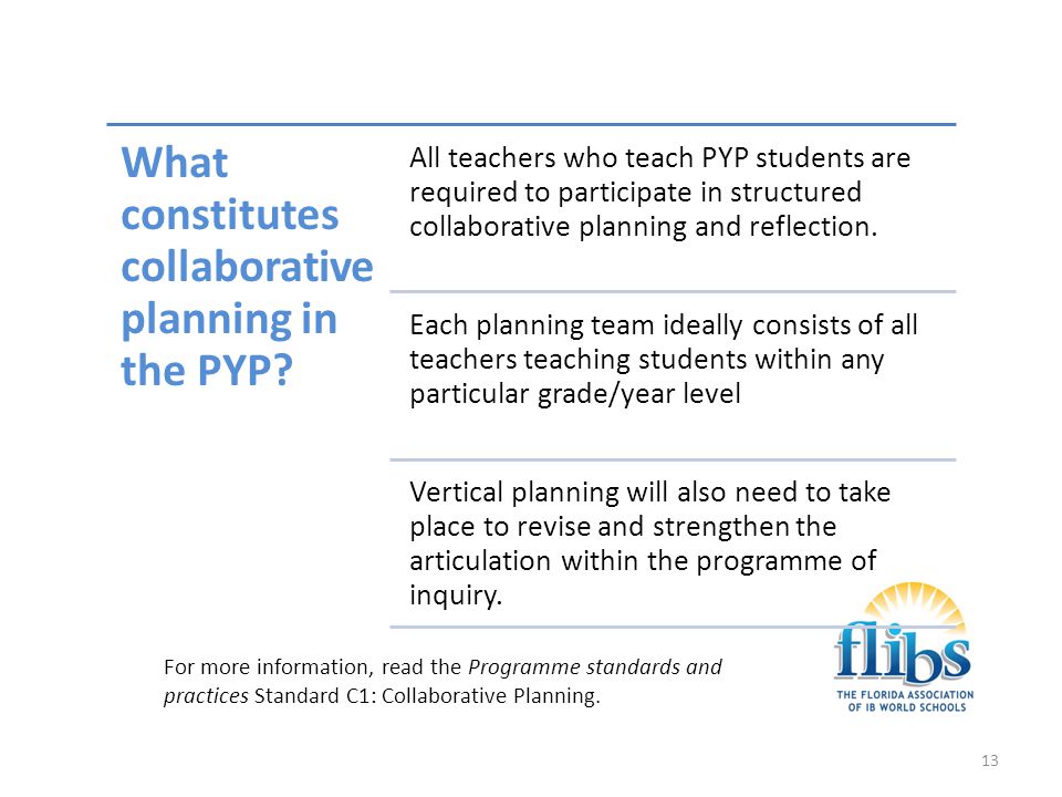 What constitutes collaborative planning in the PYP
