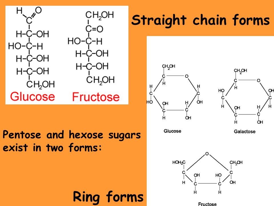 Straight chain forms Ring forms Pentose and hexose sugars