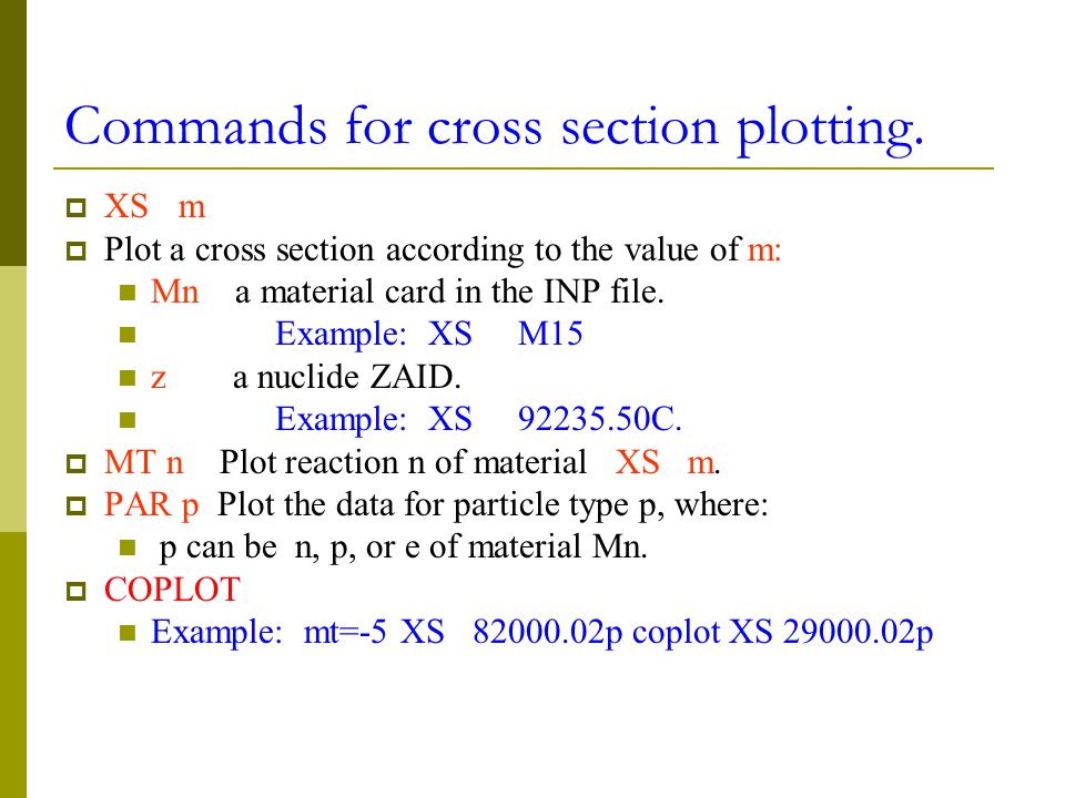 Commands for cross section plotting.