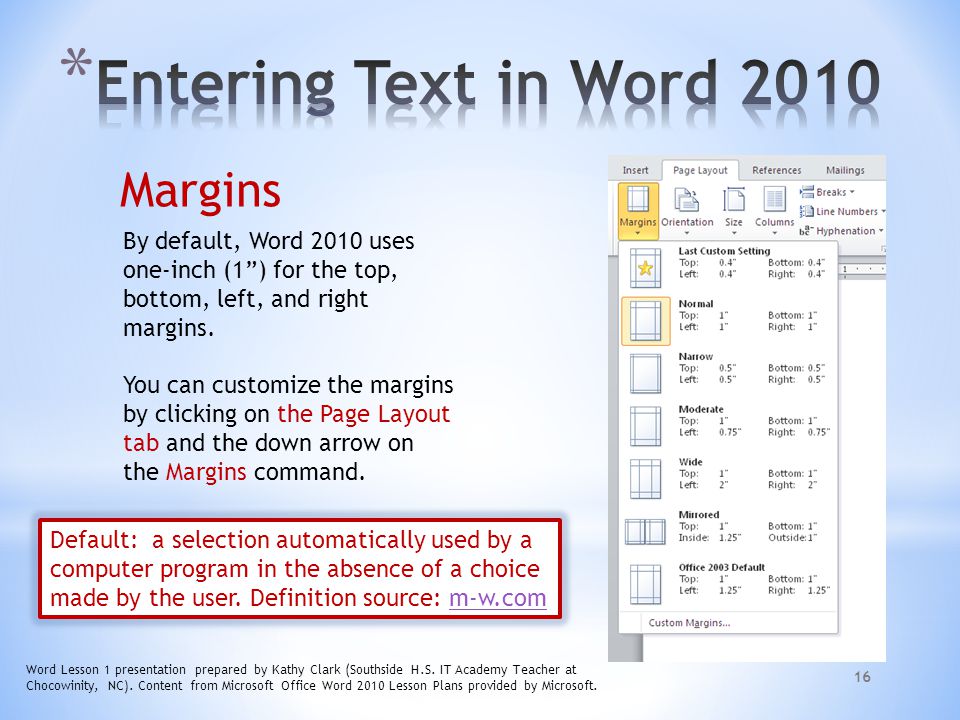 Entering Text in Word 2010 Margins