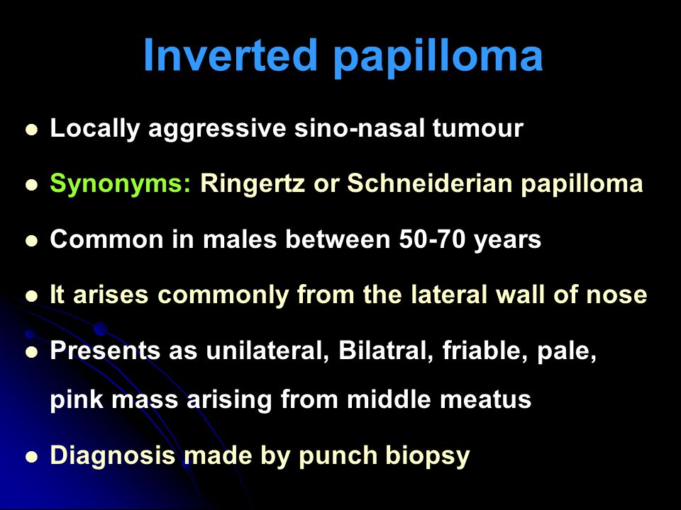 Nasal papilloma growth. Sinonasal tract papillomas