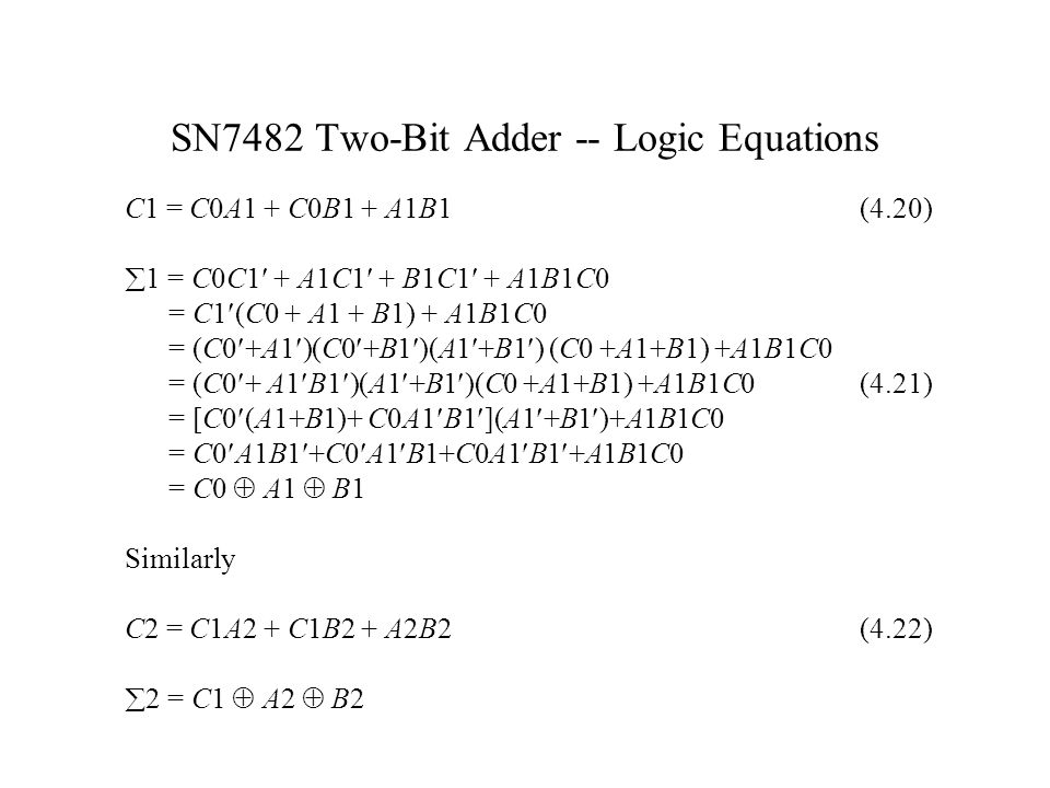 SN7482 Two-Bit Adder -- Logic Equations