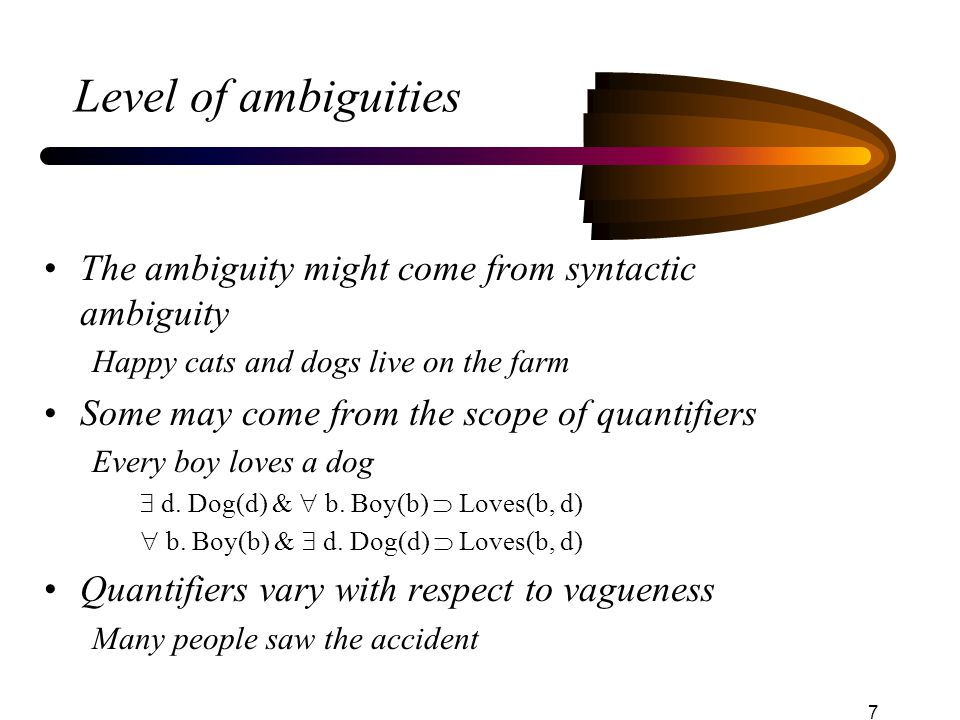 Level of ambiguities The ambiguity might come from syntactic ambiguity