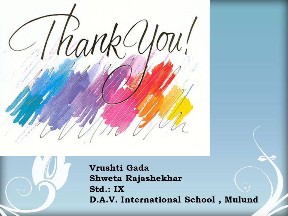 Vrushti Gada Shweta Rajashekhar Std.: IX D.A.V. International School , Mulund