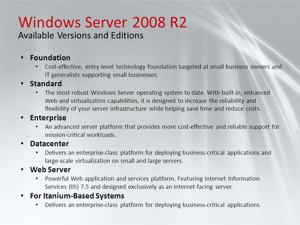 Windows Server 2003 Editions Comparison Chart