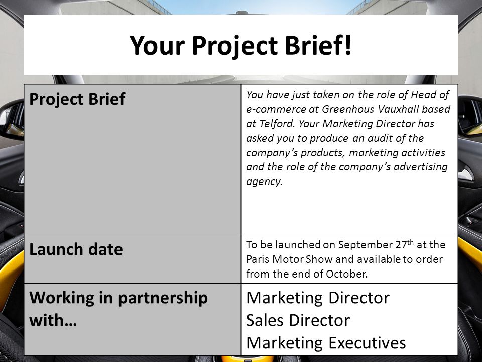 Your Project Brief! Project Brief Launch date