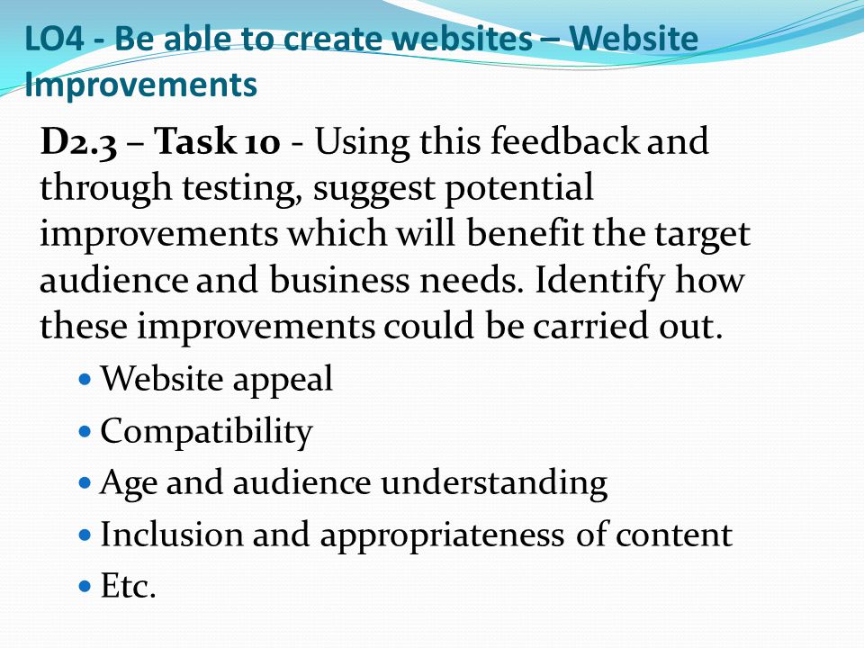 LO4 - Be able to create websites – Website Improvements