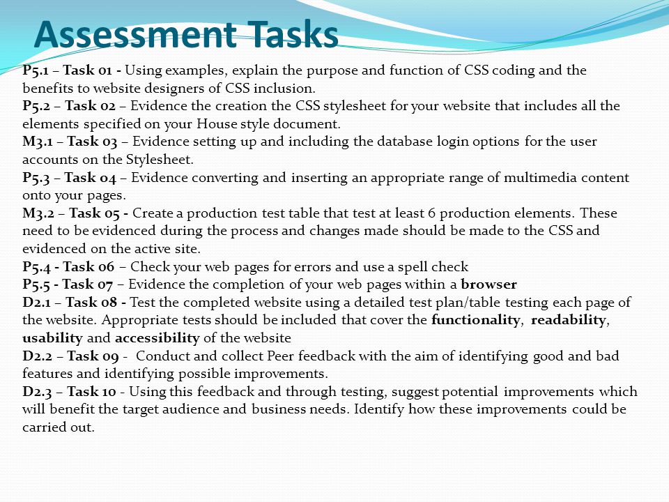 Assessment Tasks