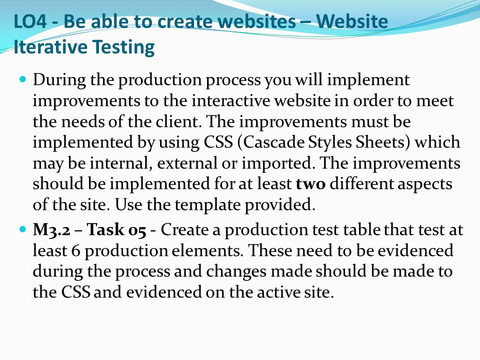 LO4 - Be able to create websites – Website Iterative Testing