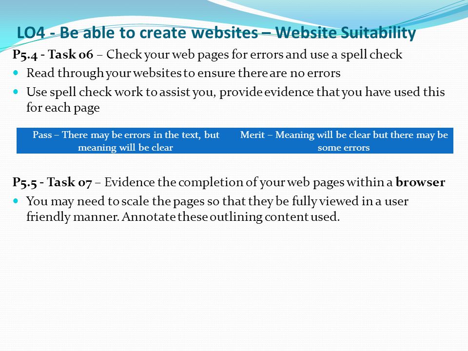 LO4 - Be able to create websites – Website Suitability