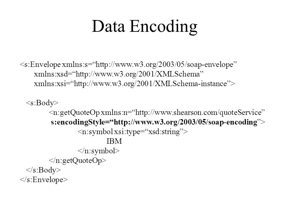 Data Encoding <s:Envelope xmlns:s=   xmlns:xsd=