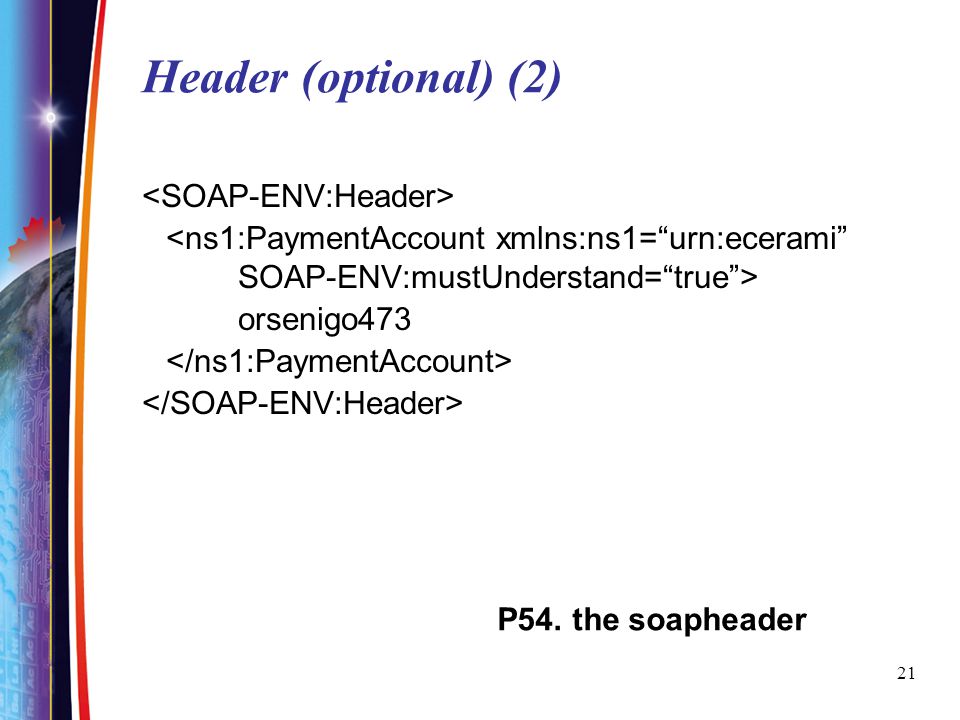 Header (optional) (2) <SOAP-ENV:Header>