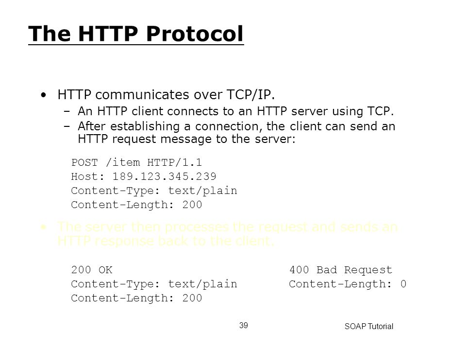 The HTTP Protocol HTTP communicates over TCP/IP.