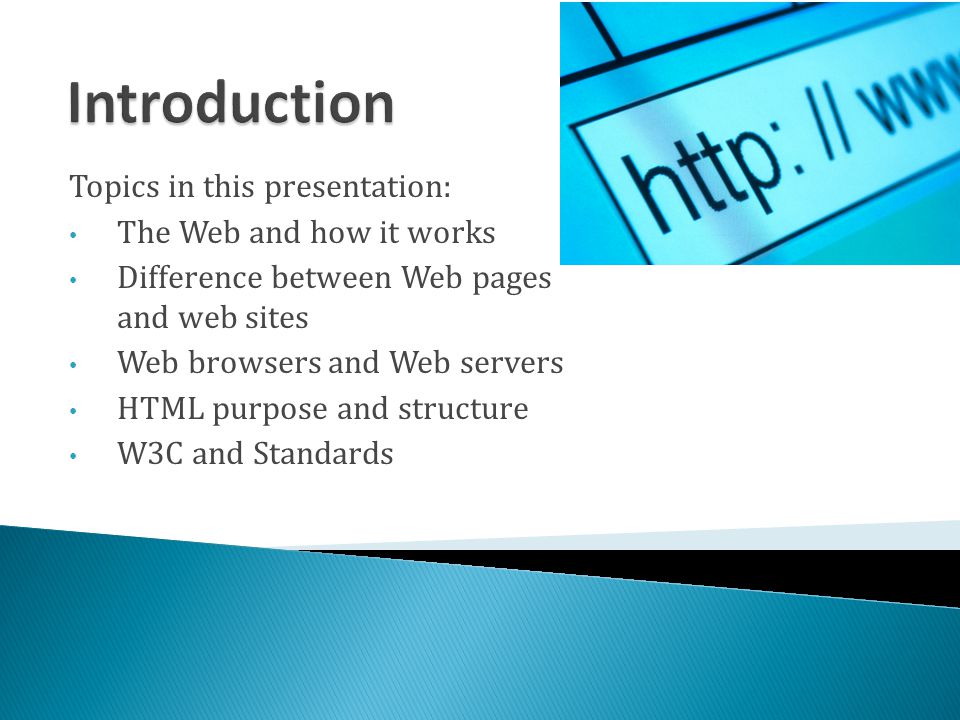 Introduction Topics in this presentation: The Web and how it works