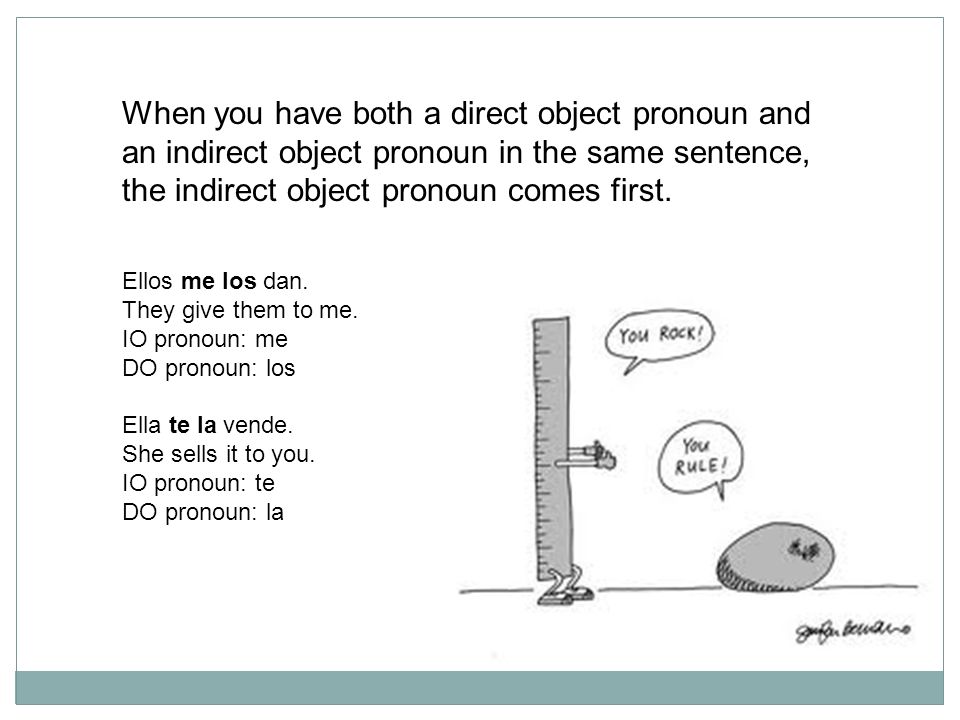 When you have both a direct object pronoun and an indirect object pronoun in the same sentence, the indirect object pronoun comes first.