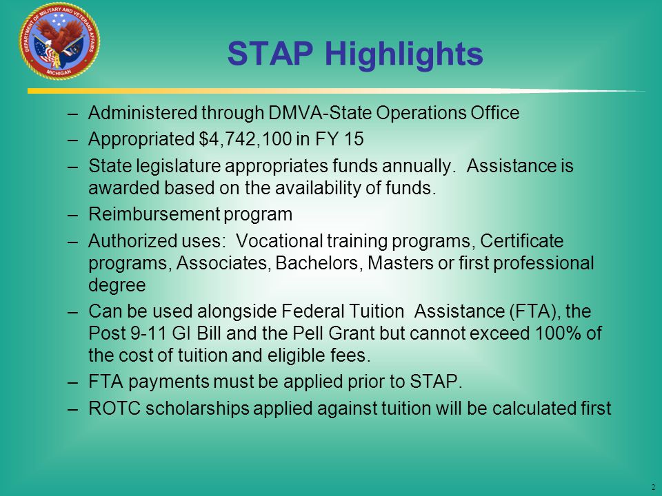 STAP Highlights Administered through DMVA-State Operations Office