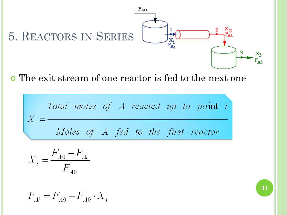 5. Reactors in Series The exit stream of one reactor is fed to the next one