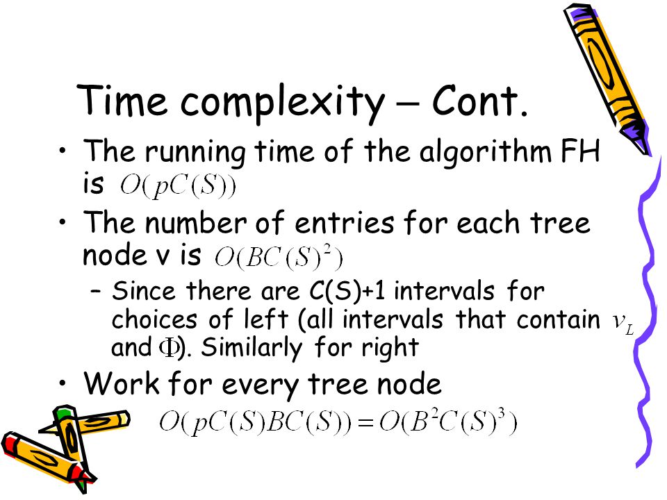 Time complexity – Cont. The running time of the algorithm FH is