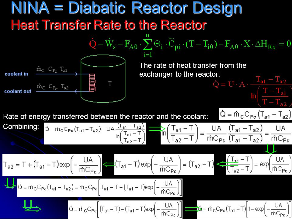 NINA = Diabatic Reactor Design Heat Transfer Rate to the Reactor