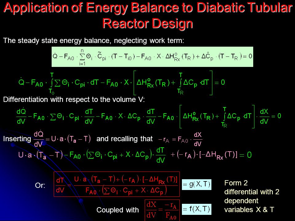 Application of Energy Balance to Diabatic Tubular Reactor Design