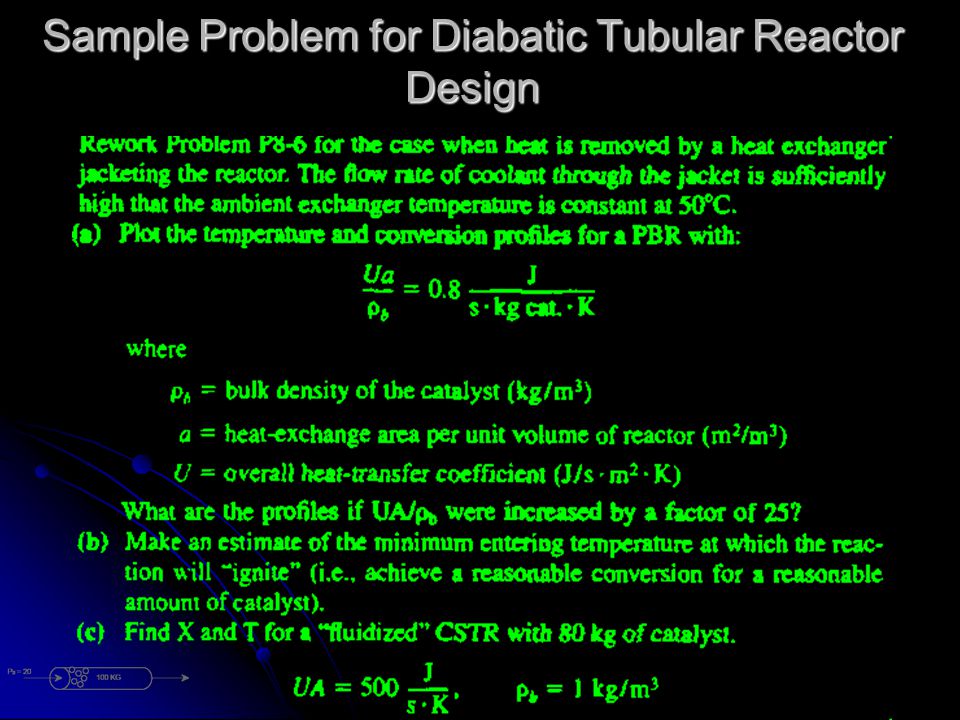 Sample Problem for Diabatic Tubular Reactor Design