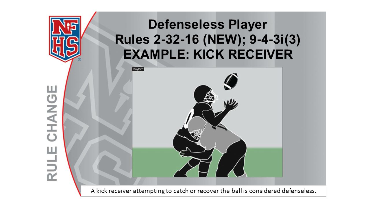 A kick receiver attempting to catch or recover the ball is considered defenseless.
