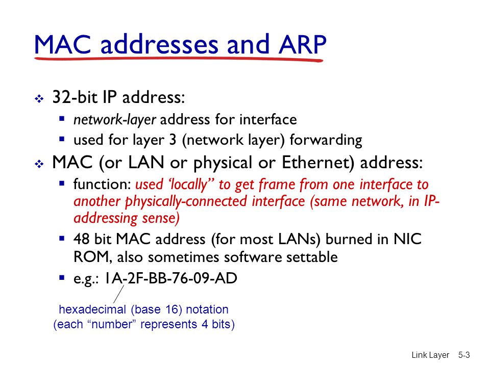 MAC addresses and ARP 32-bit IP address: