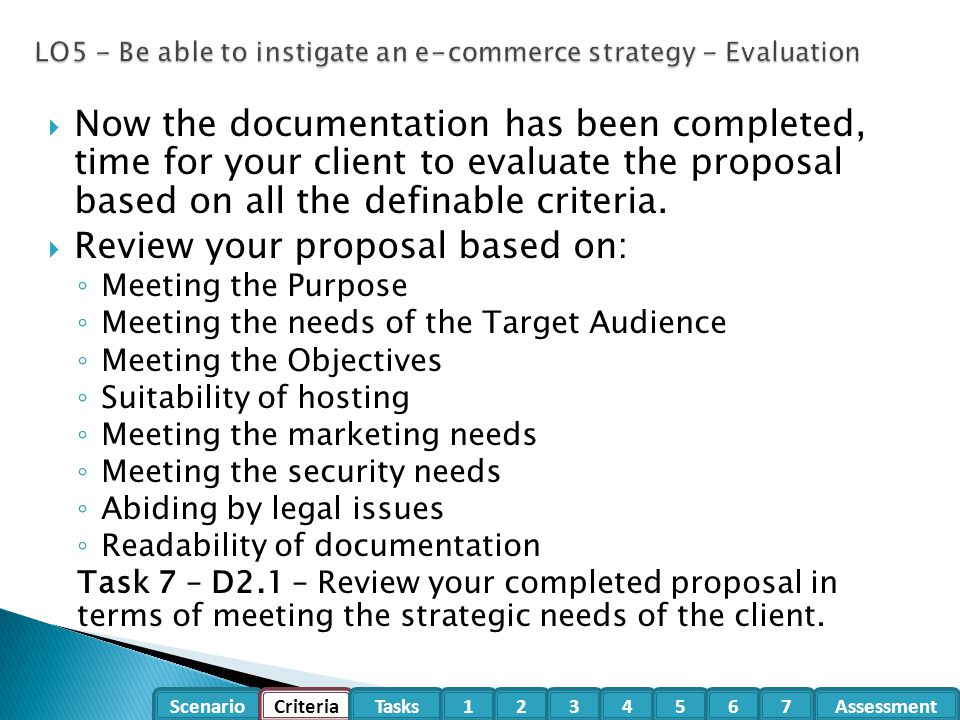 LO5 - Be able to instigate an e-commerce strategy - Evaluation