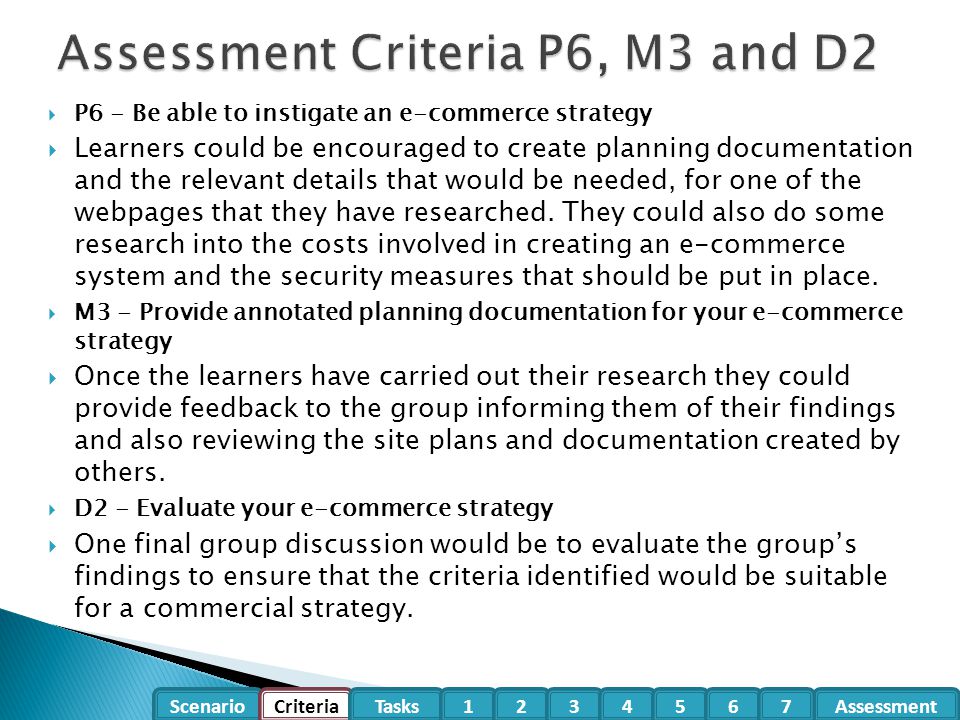 Assessment Criteria P6, M3 and D2