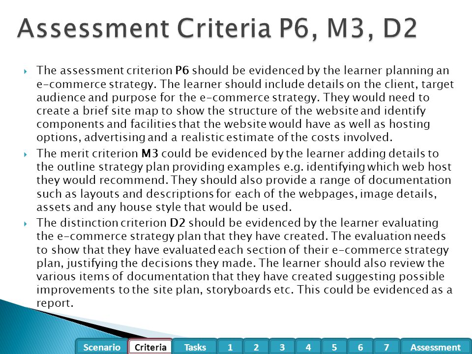 Assessment Criteria P6, M3, D2
