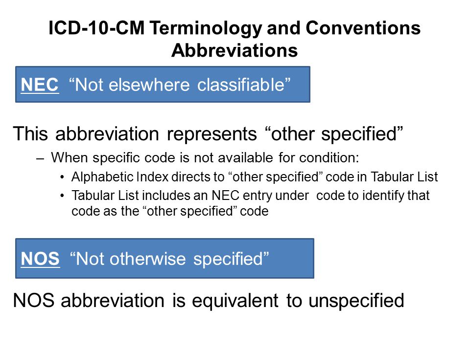 ICD-10-CM Terminology and Conventions Abbreviations