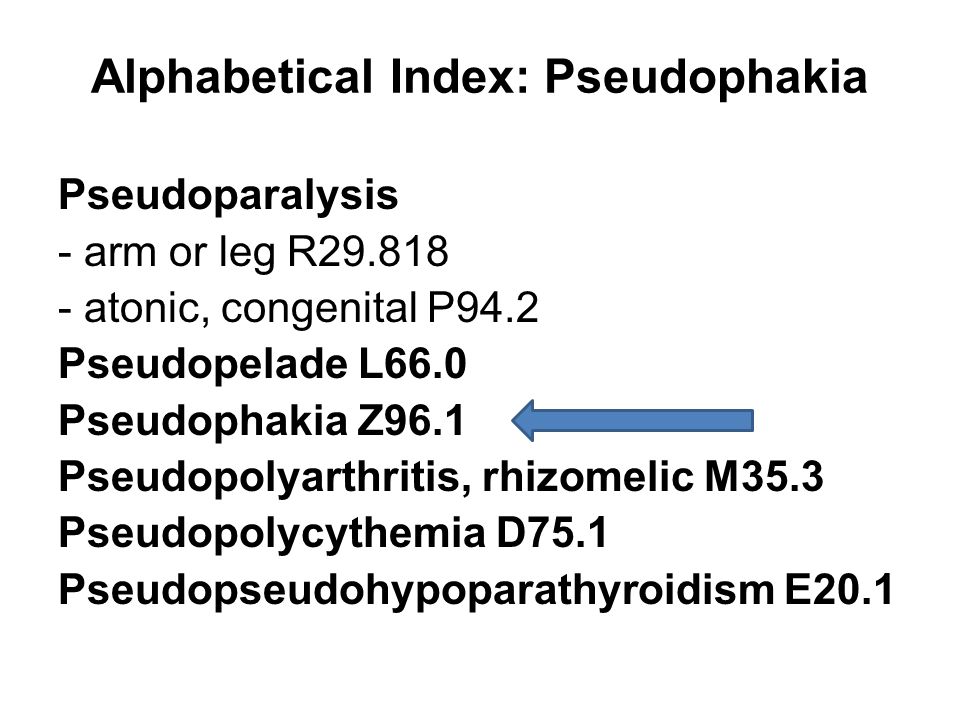 Alphabetical Index: Pseudophakia