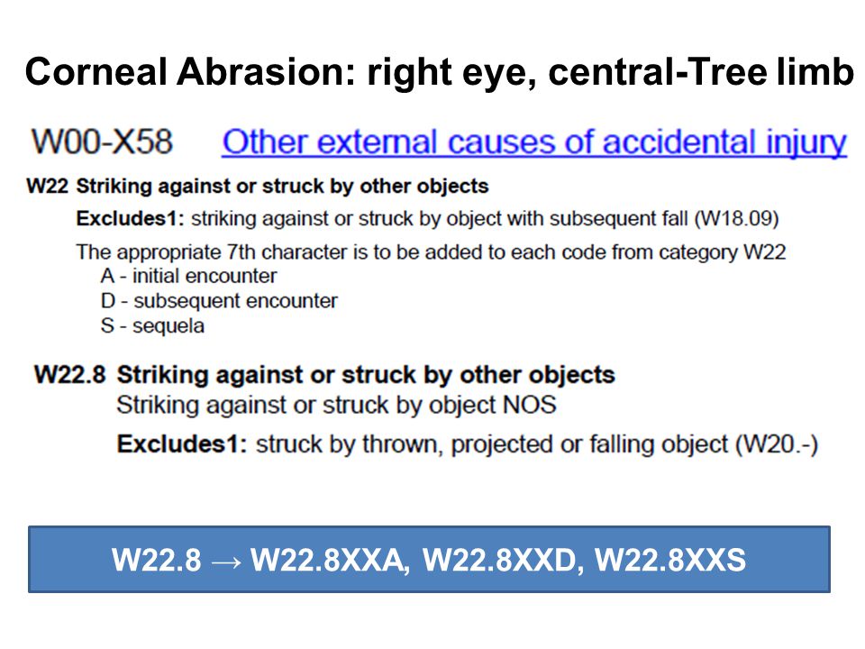 Corneal Abrasion: right eye, central-Tree limb