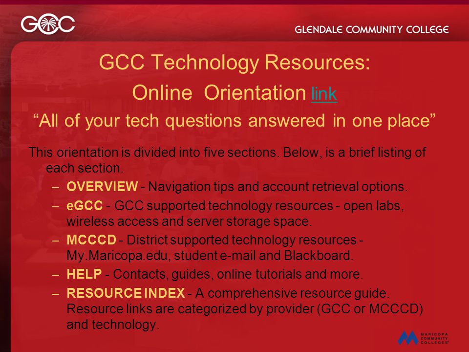 GCC Technology Resources: Online Orientation link