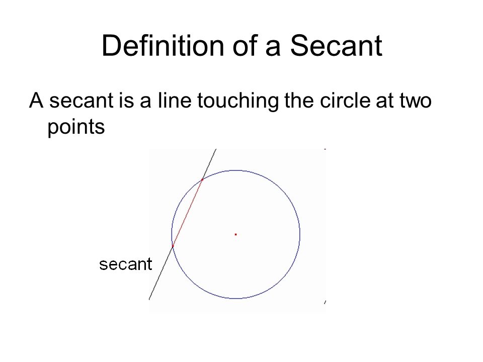 Definition of a Secant A secant is a line touching the circle at two points