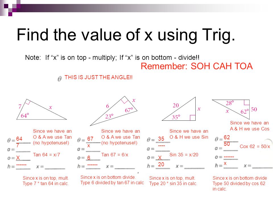 Find the value of x using Trig.