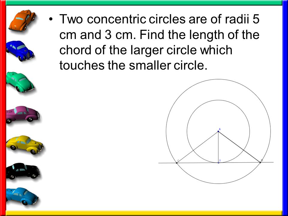 Two concentric circles are of radii 5 cm and 3 cm