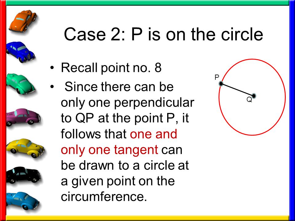 Case 2: P is on the circle Recall point no. 8