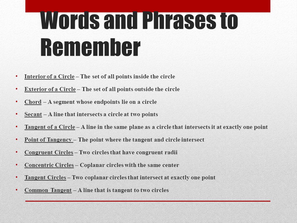 Words and Phrases to Remember