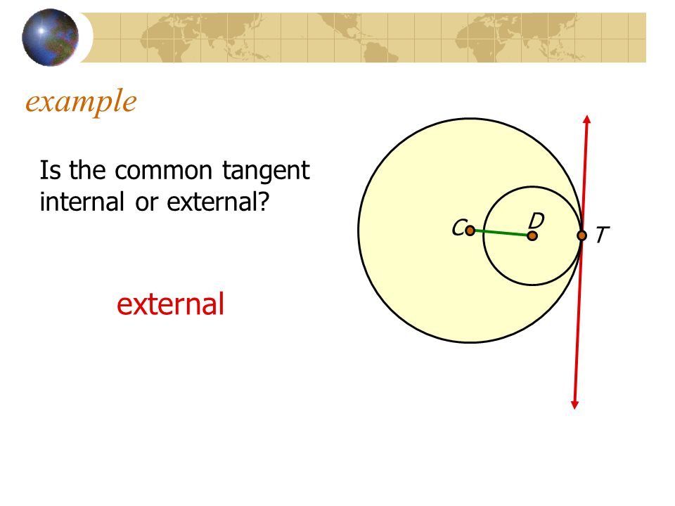 example Is the common tangent internal or external D C T external