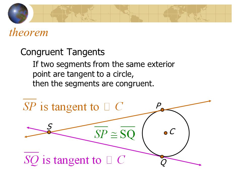 theorem Congruent Tangents If two segments from the same exterior
