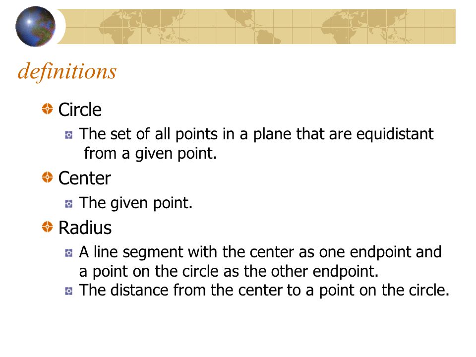 definitions Circle Center Radius