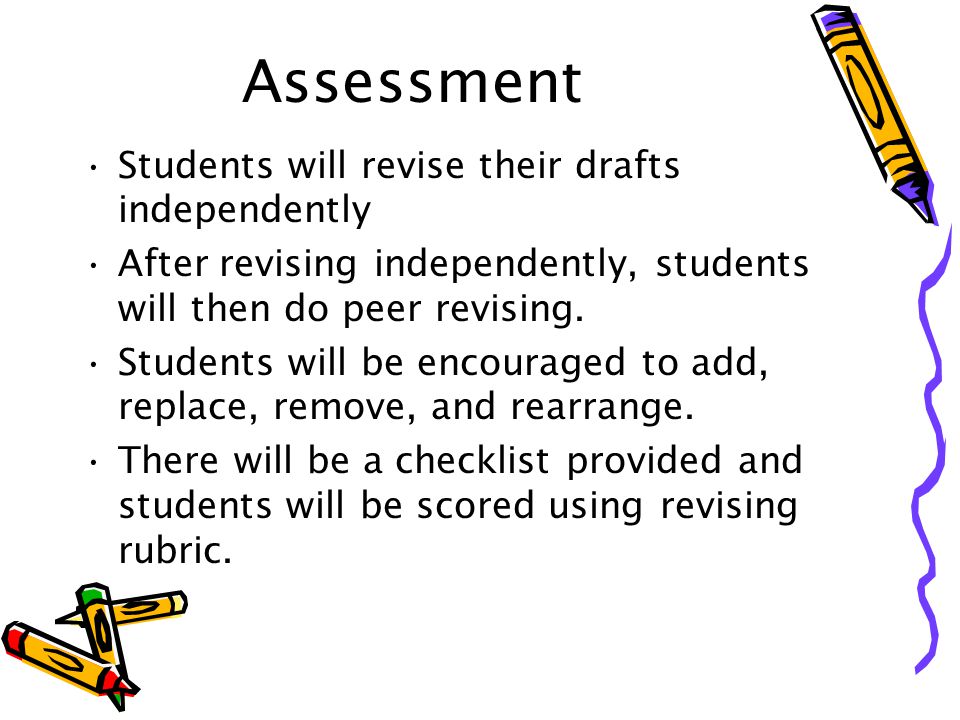 Assessment Students will revise their drafts independently