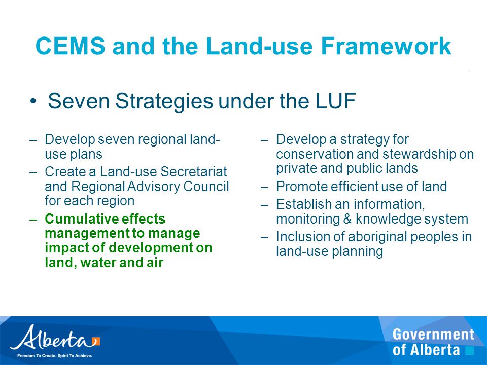 CEMS and the Land-use Framework