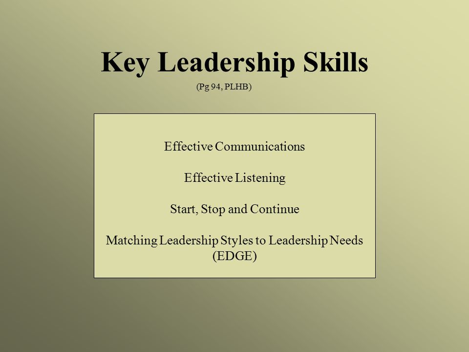 Key Leadership Skills Effective Communications Effective Listening