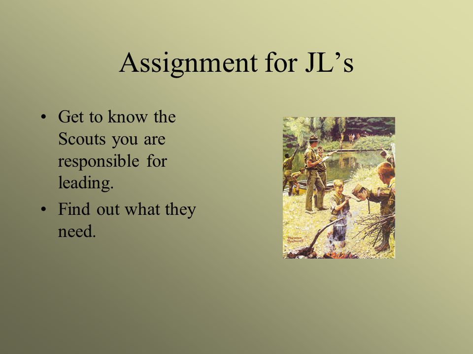 Assignment for JL’s Get to know the Scouts you are responsible for leading.
