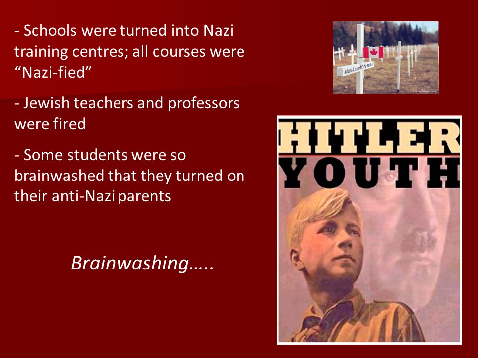 Schools were turned into Nazi training centres; all courses were Nazi-fied